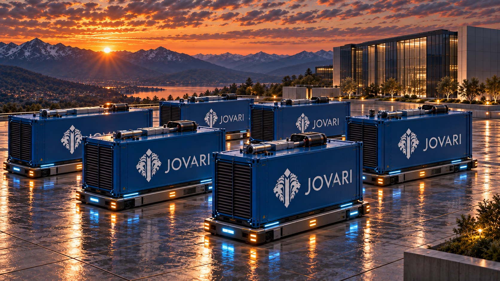 (1) Modular Fleet — identical Jovari turbine units deployed in formation at dusk