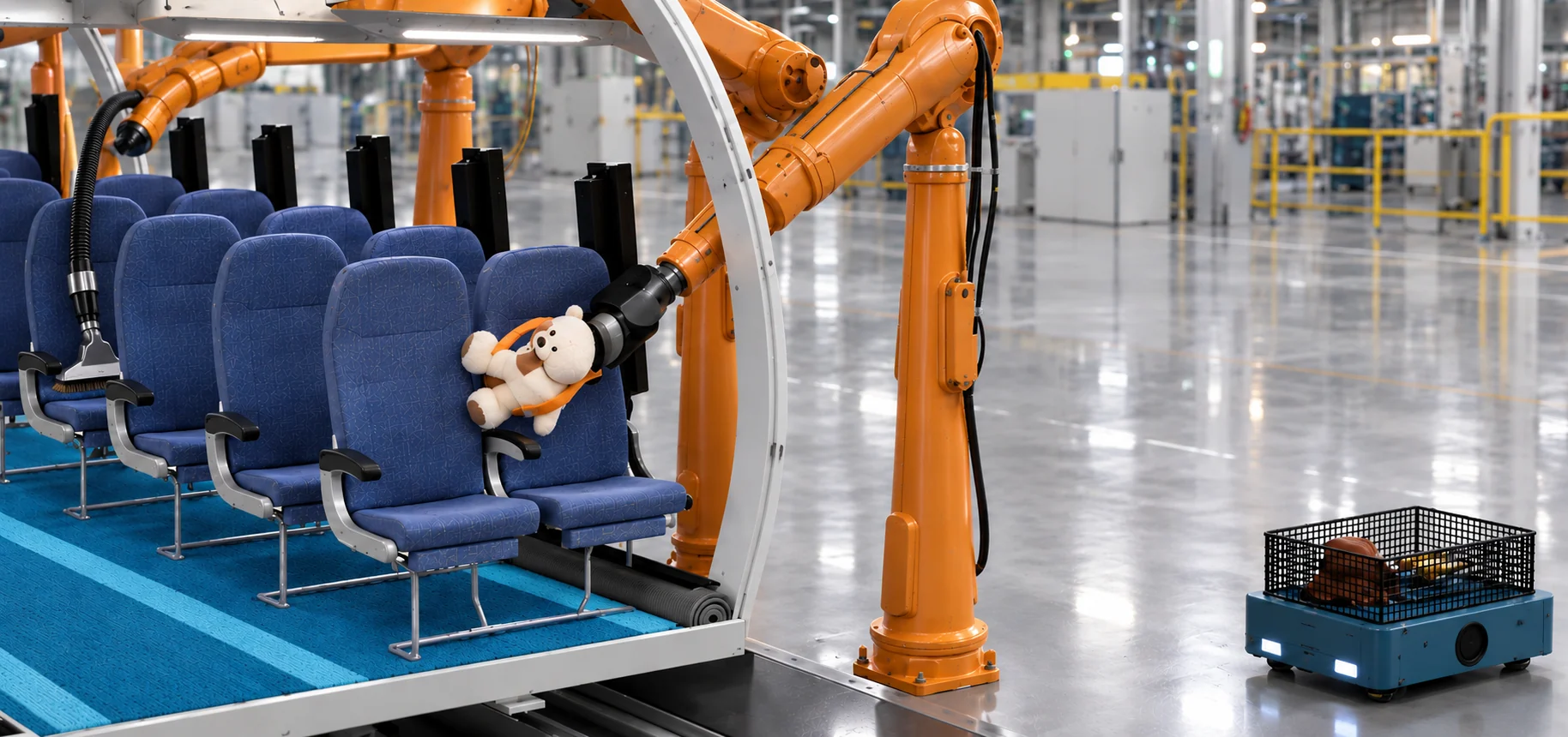 Robots cleaning and inspecting a cartridge at the autonomous cleaning terminal