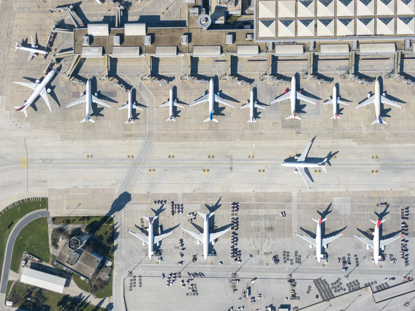 Aircraft parked far apart because of their wingspans